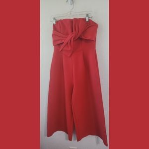 Parvenue Tomato Red Strapless Crop Jumpsuit Sz Large